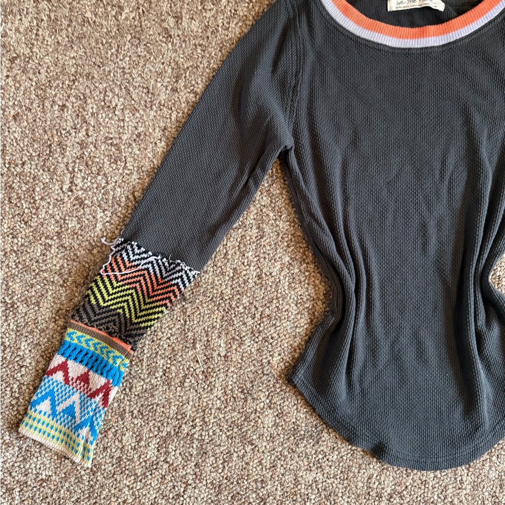 Free People colorful Cuff Long Sleeve Top